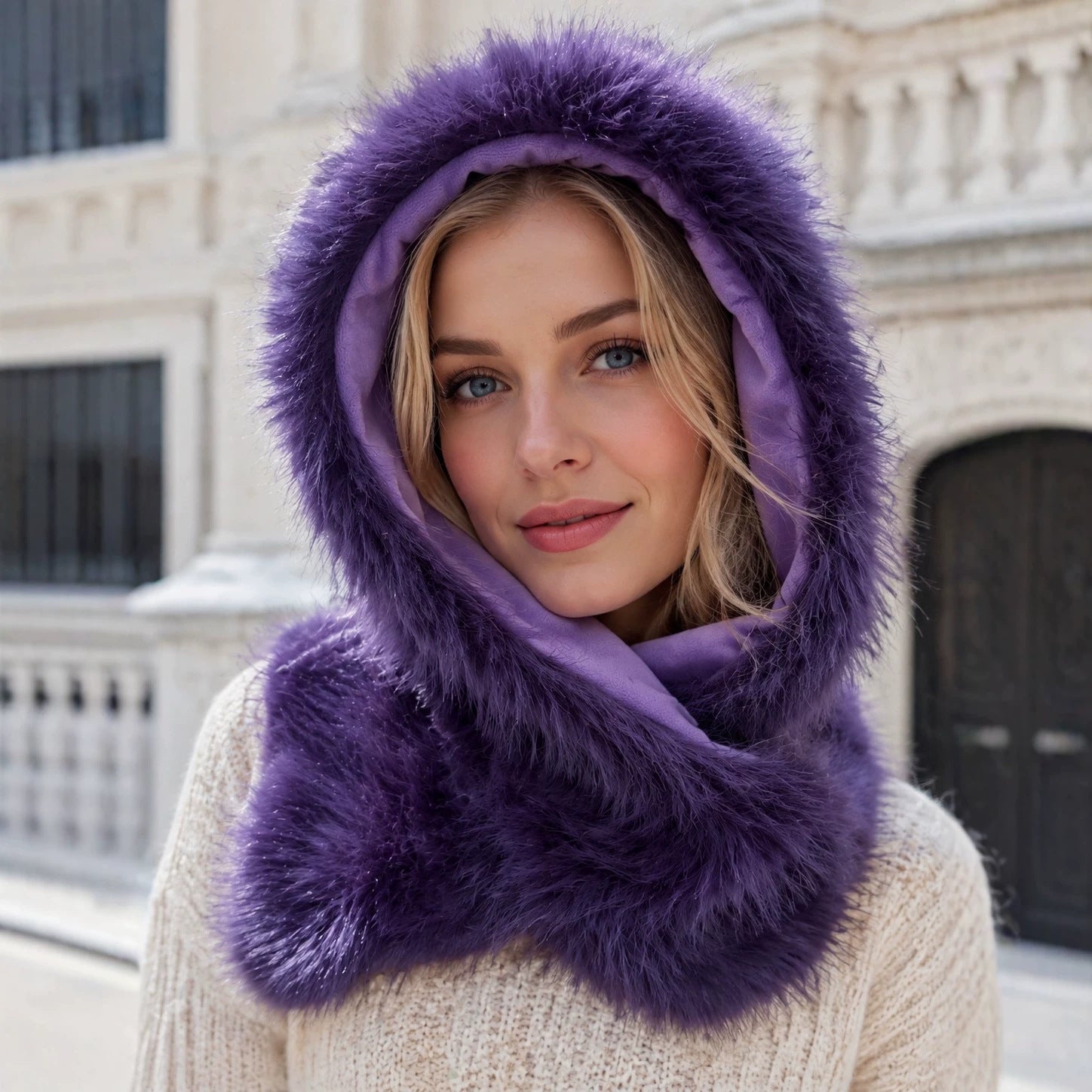 Women's hooded scarf with bear ears and integrated loop scarf Chichicherry