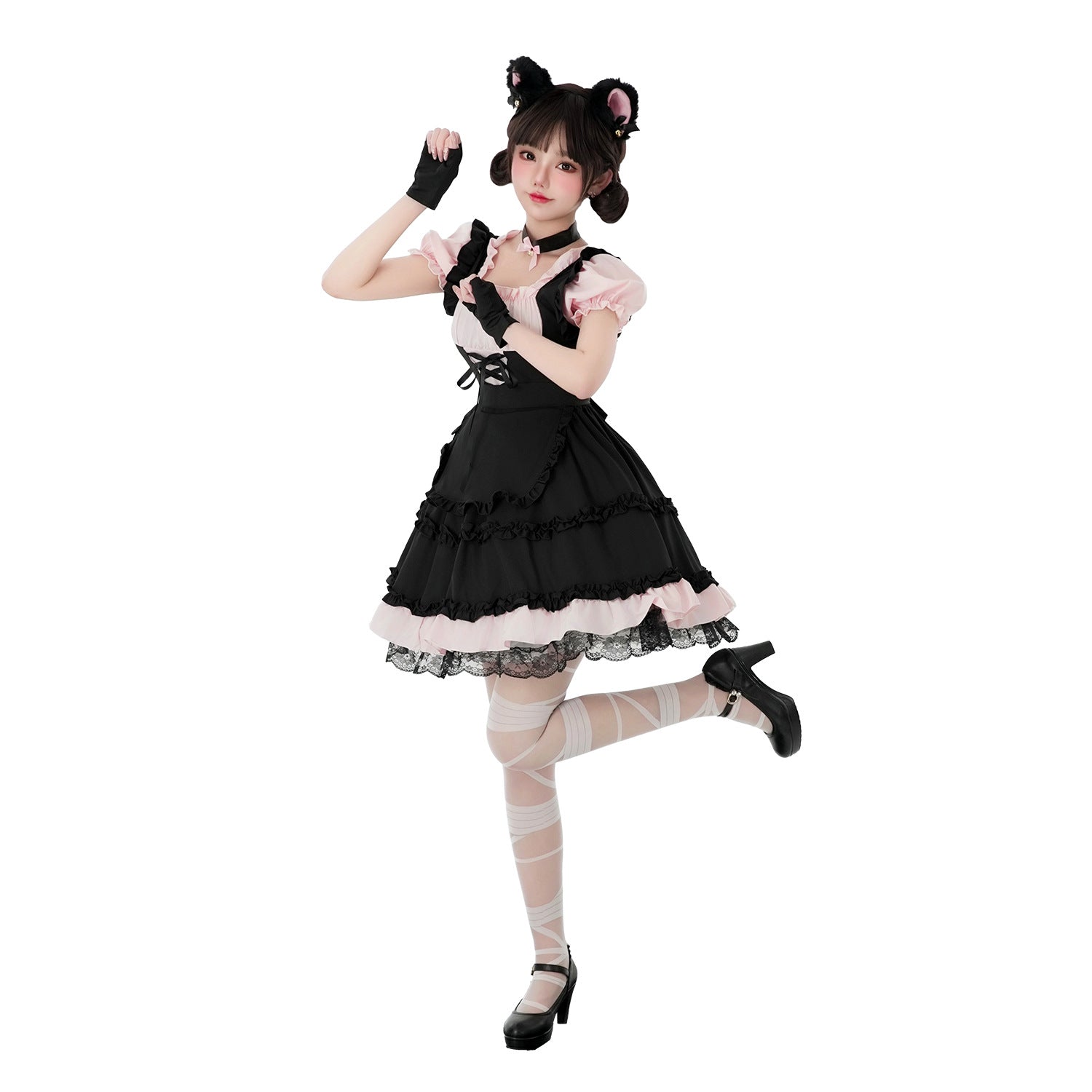 Women's playful cat costume dress with ruffle details and accessories Chichicherry