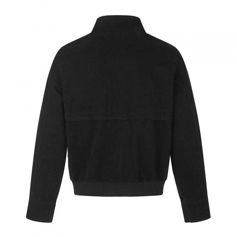 Women's short-cut bomber jacket with high stand-up collar, decorative strap and flap pockets Chichicherry