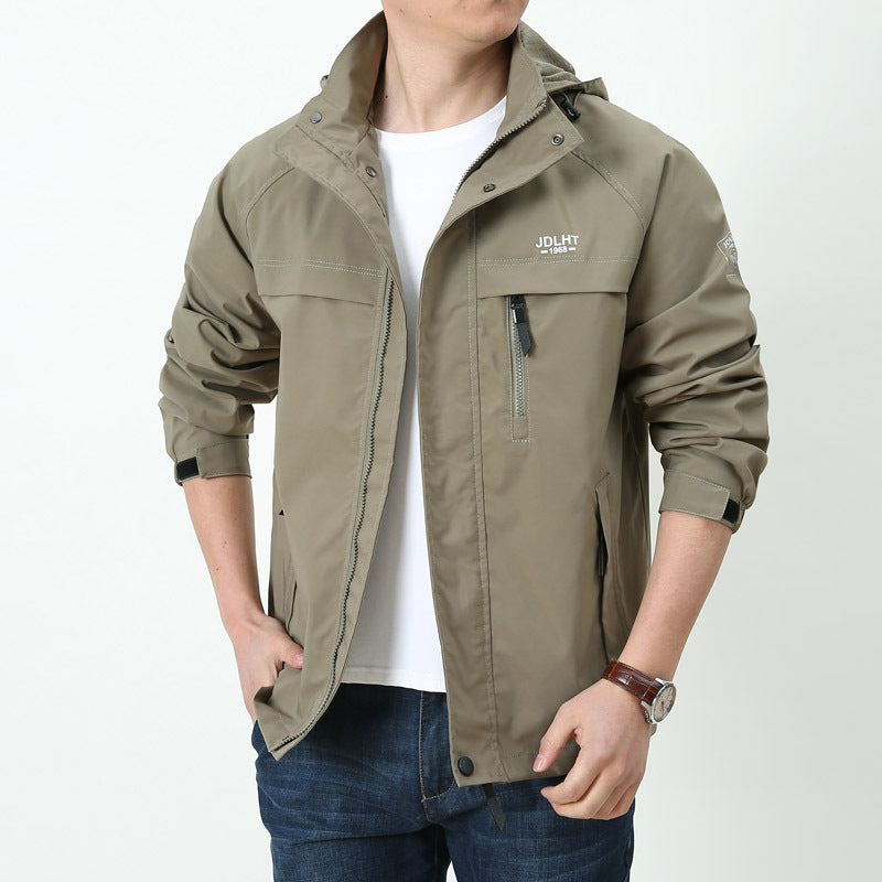 Men's Lightweight Softshell Hoodie Jacket with Hood, water-repellent Shell and Multifunctional Pockets Chichicherry