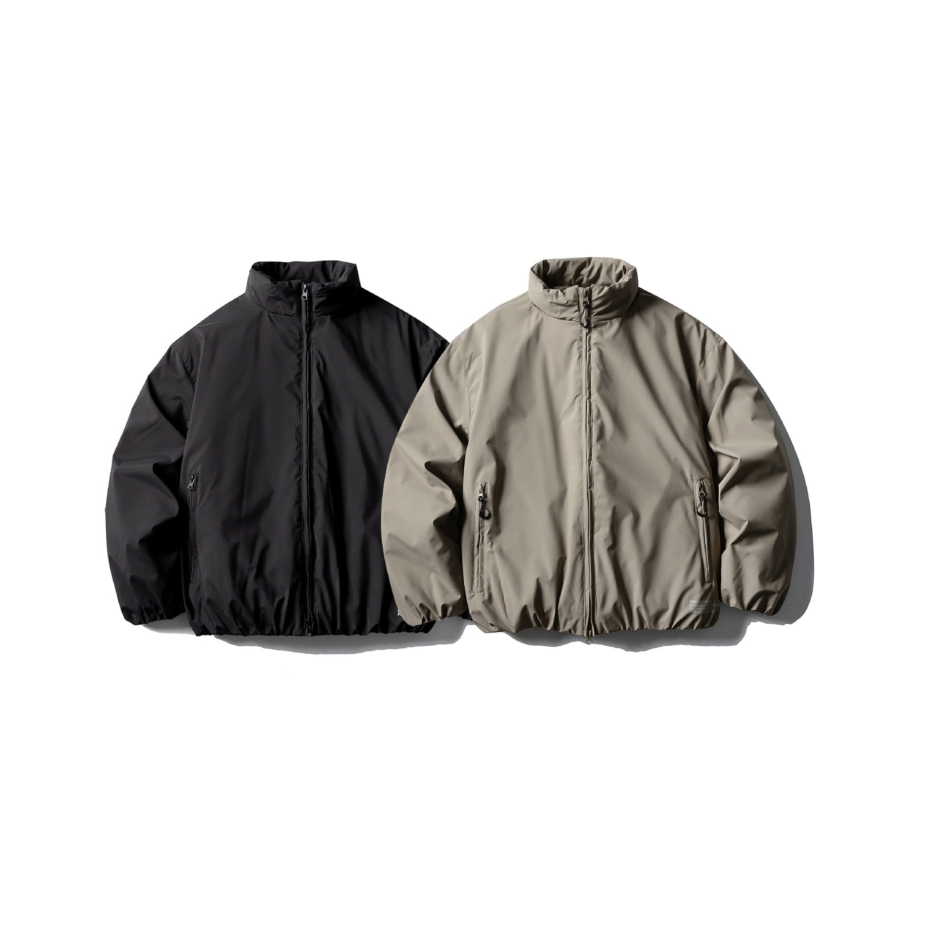 Unisex Short Boxy Thermal Blouson with High Standing Collar, Elastic Hem and Concealed Zipper Chichicherry