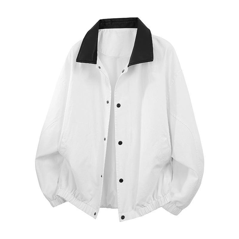 Men's Oversize Coach Jacket with Shiny Collar, Concealed Snap Placket, and Elastic Hem Chichicherry