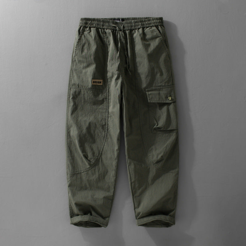 Men's Relaxed Cargo Pants with Elastic Waistband, Drawstring and Versatile Leg Pockets Chichicherry