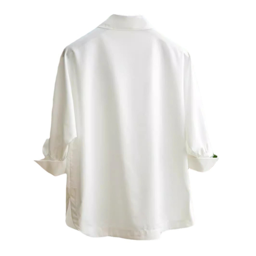Women's elegant and flowing blouse with stand-up collar Drune