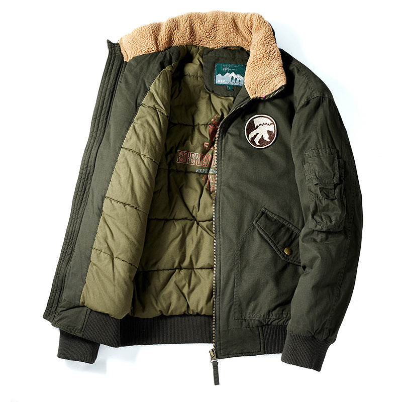 Men's pilot bomber jacket with teddy collar, quilted thermal lining, and utility pockets Chichicherry