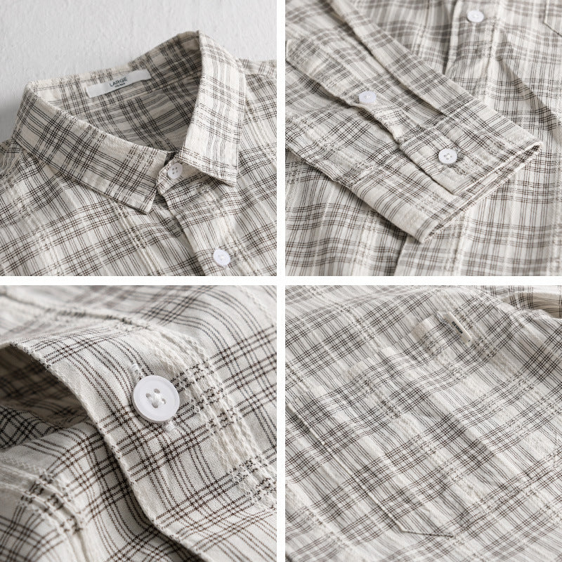 Men's Checked Cotton Overshirt in Relaxed Fit with Chest Pocket and Soft-Touch Chichicherry