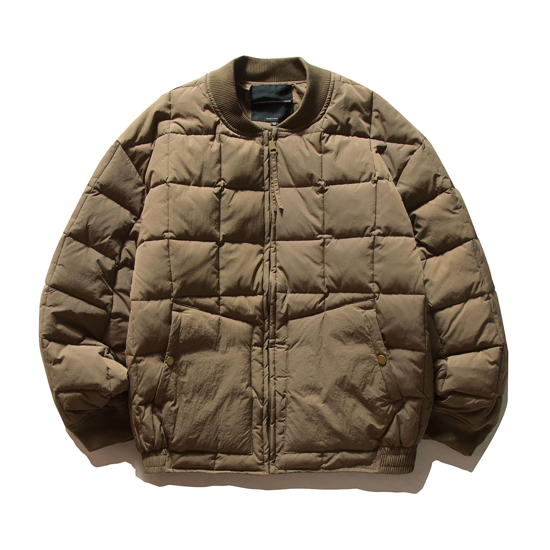 Men's Boxy Quilted Bomber Jacket with Cubic Padding and Ribbed Collar Chichicherry
