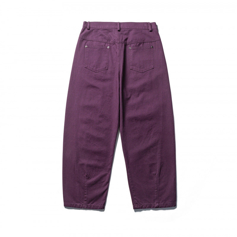 Men's Wide Tapered Denim Pants with High Waist and Prominent Step Closures Chichicherry