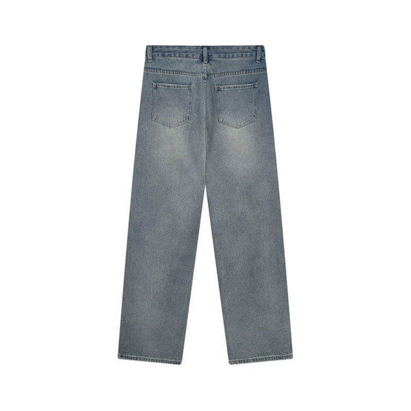 Women's Wide High-Cut Denim Jeans with Straight Leg and Destroyed Detail Chichicherry