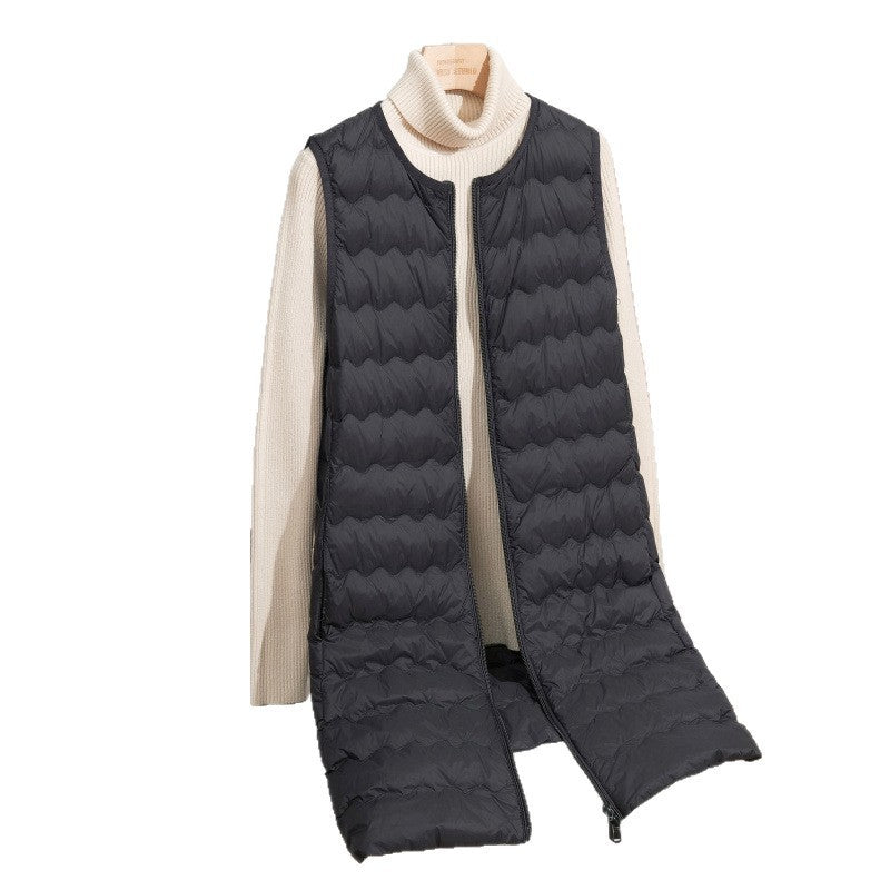 Women's Long Quilted Hooded Vest with Ultralight Thermal Filling and Two-Way Zipper Chichicherry