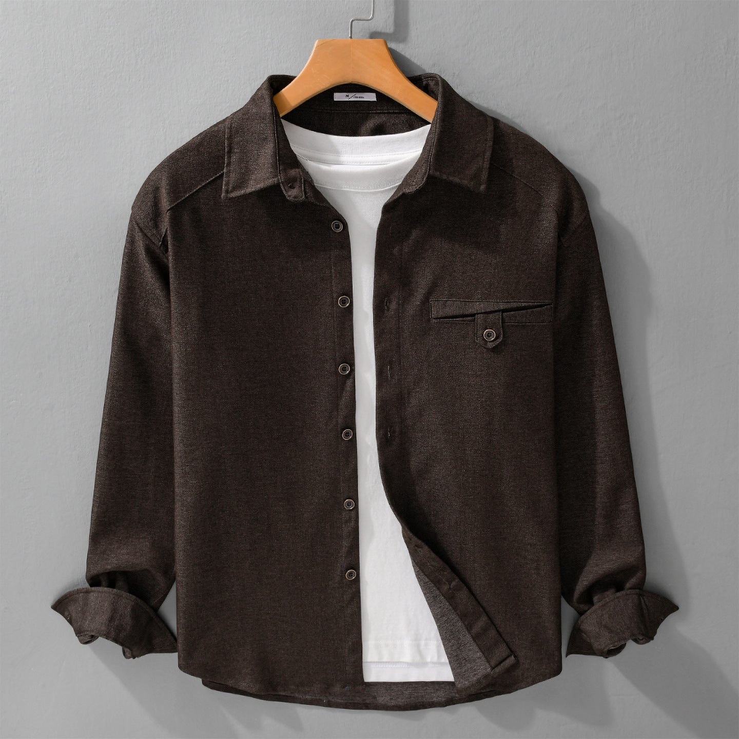 Men's Soft Denim Overshirt with Flap Pocket and Loose Fit Chichicherry