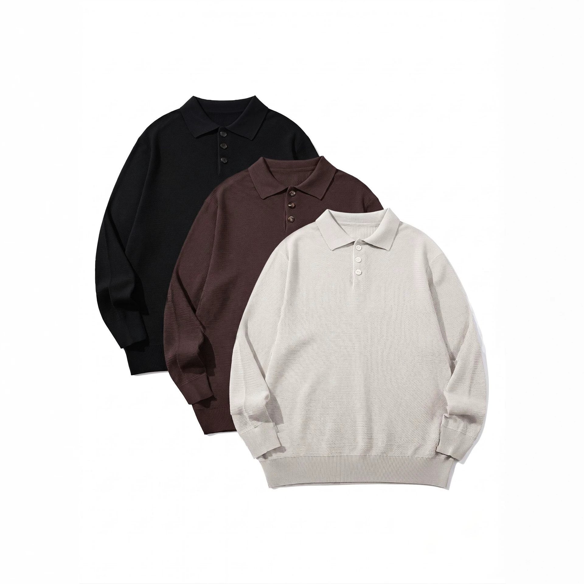 Unisex Waffle Knit Polo in Relaxed Fit with Three-Button Placket and Ribbed Hem