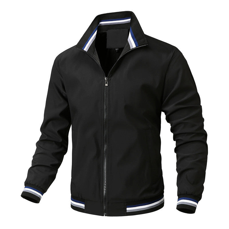Men's Sporty-Light College Bomber Jacket with Ribbed Collar and Stripe Details Chichicherry