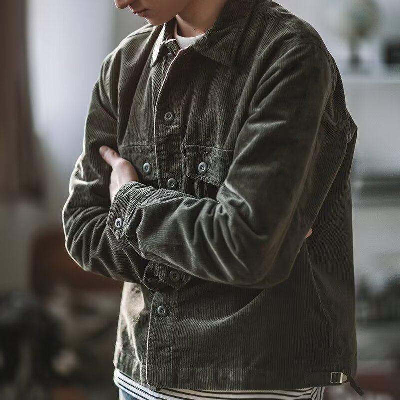 Herren Robustes Kord-Overshirt im Worker-Look mit aufgesetzten Pattentaschen Chichicherry
