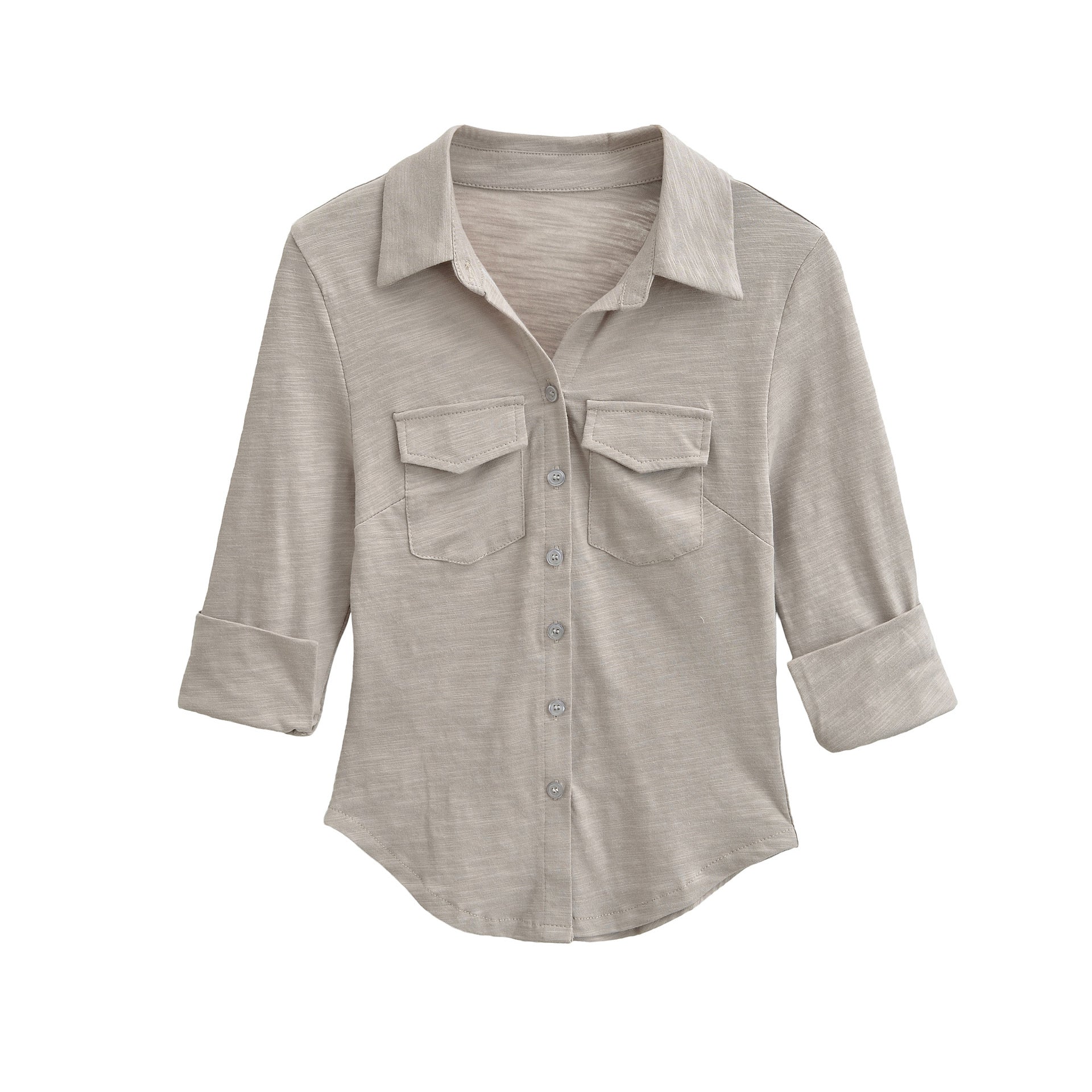 Women’s blouse shirt made of soft jersey with patch breast pockets and three-quarter sleeves Chichicherry