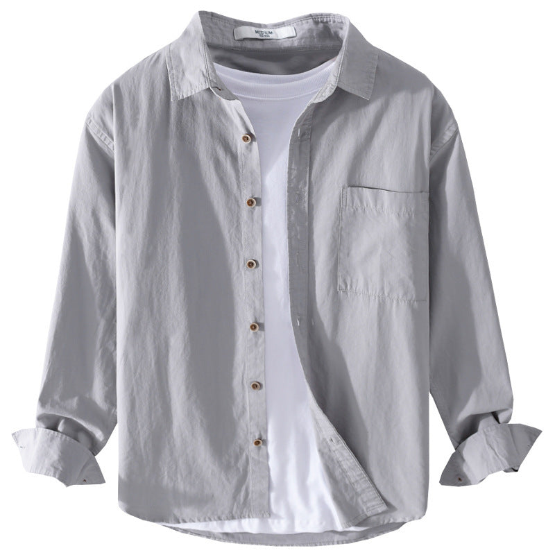 Men's Lightweight Cotton Layering Overshirt with Kent Collar, Wooden Buttons, and Patch Chest Pocket Chichicherry