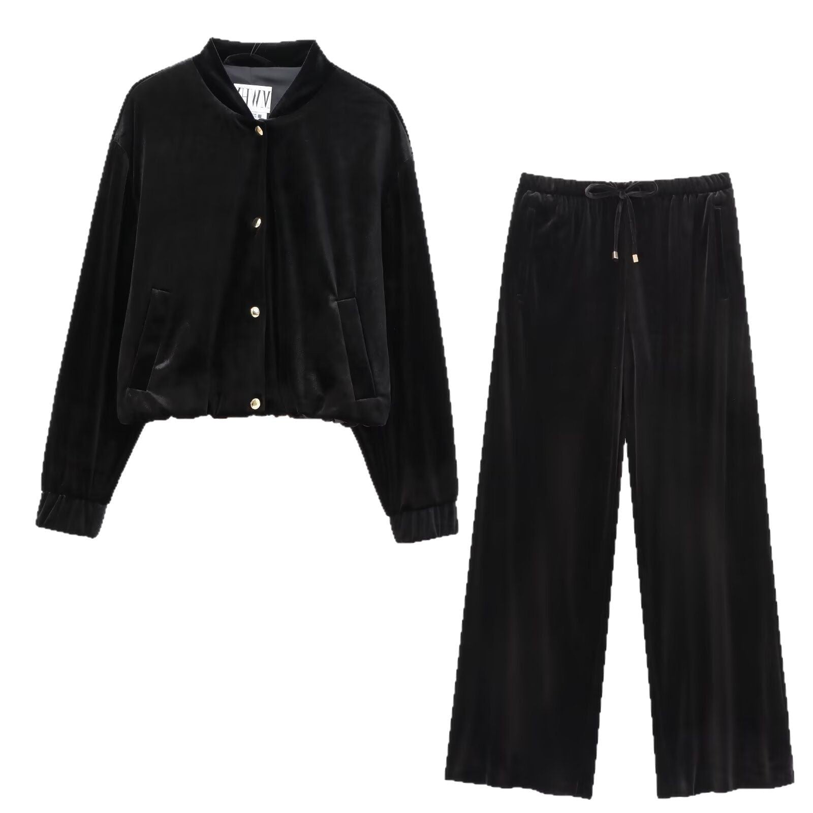 Ladies Wide Velvet Palazzo Pants with Elastic Tunnel Drawstring and Insert Pockets Chichicherry