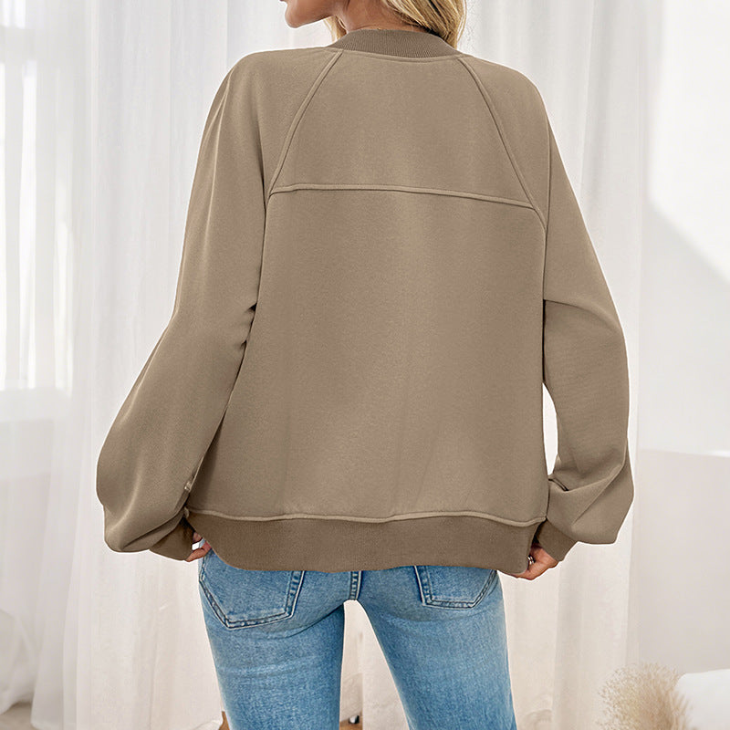 Women's Lightweight Zip Bomber Jacket in Oversized Sweatshirt Style Chichicherry