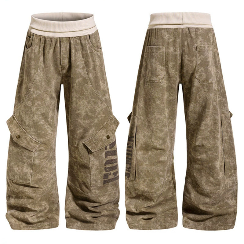 Women's Wide Cargo Culotte Pants with High Ribbed Waistband and Utility Pockets Chichicherry
