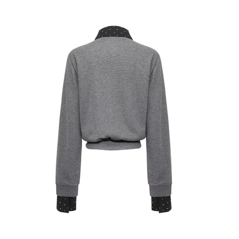 Women's button sweatshirt jacket with inserted shirt collar and cuffs Chichicherry