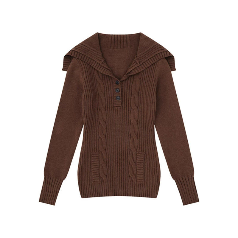 Women's knit sweater with cable pattern, shawl collar and button placket Chichicherry