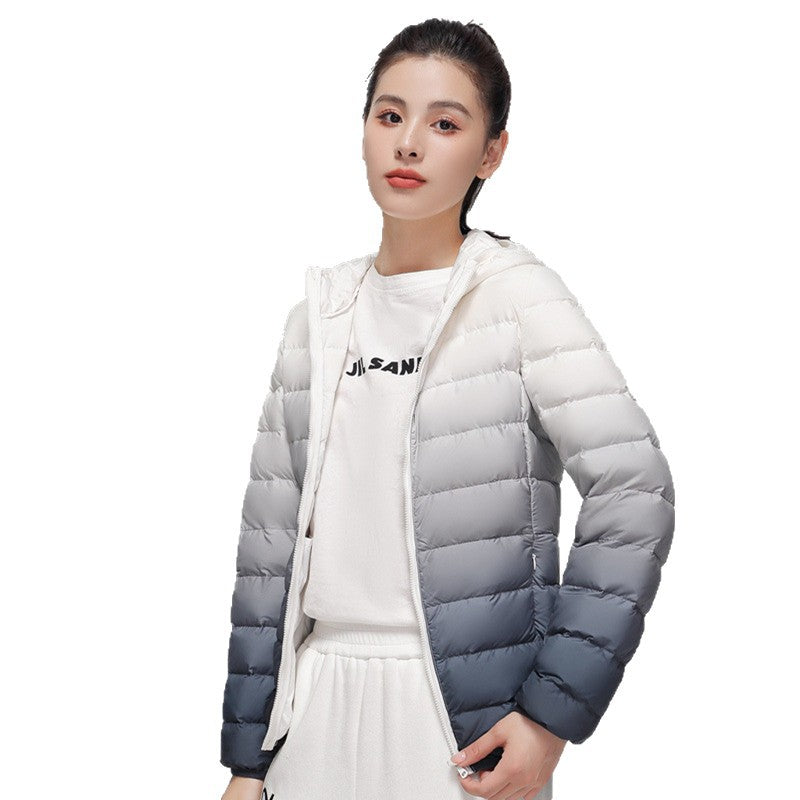 Women's Slim-Fit Gradient Padded Jacket with Hood and Windproof Surface Chichicherry