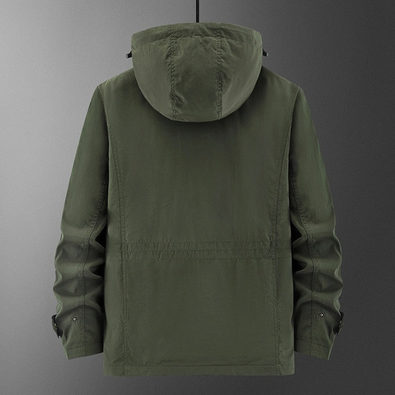 Men's Weatherproof Utility Field Jacket with Hood, Mesh Lining and Multi-Function Pockets Chichicherry