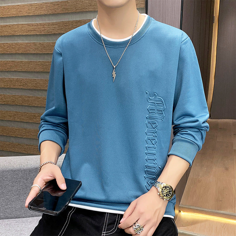Men's casual sweatshirt with side 3D embossing, round neck and ribbed cuffs Chichicherry