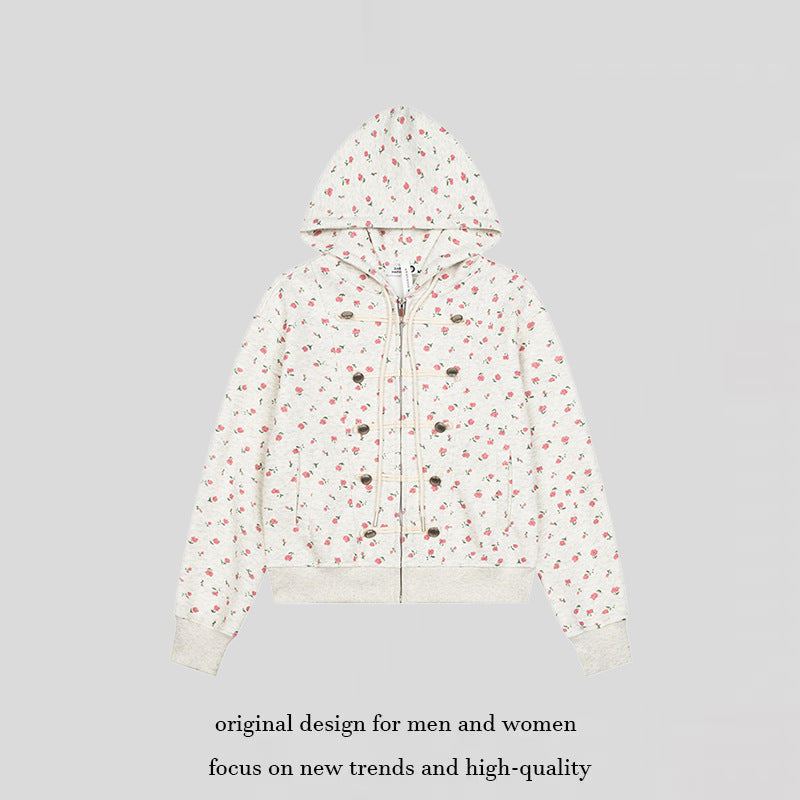 Women's hooded sweatshirt jacket with full-length zipper, decorative cord eyelet detailing and military detail Chichicherry