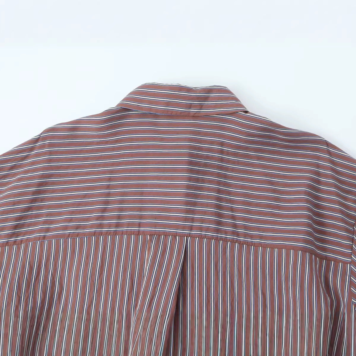 Women's Oversized Shirt Blouse with Vertical Stripe Pattern and Full Button Placket Chichicherry