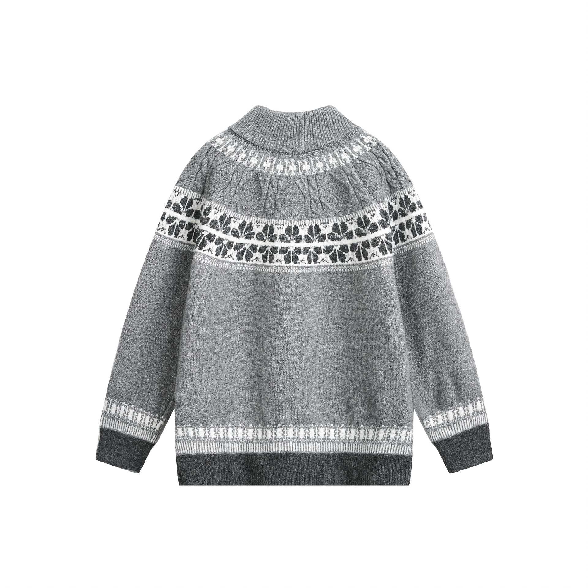 Women's knitted zip jacket in Norwegian pattern with high stand-up collar Chichicherry