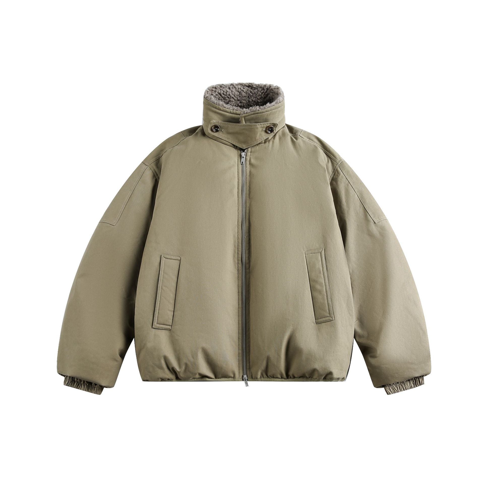 Men's Warm Insulated Field Bomber Jacket with Sheepskin-Look Collar Chichicherry