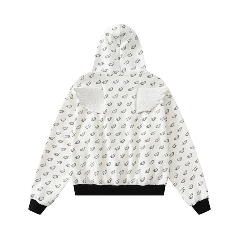 Women's hooded sweatshirt jacket with all-over wing design, full zip and contrasting cuffs Chichicherry