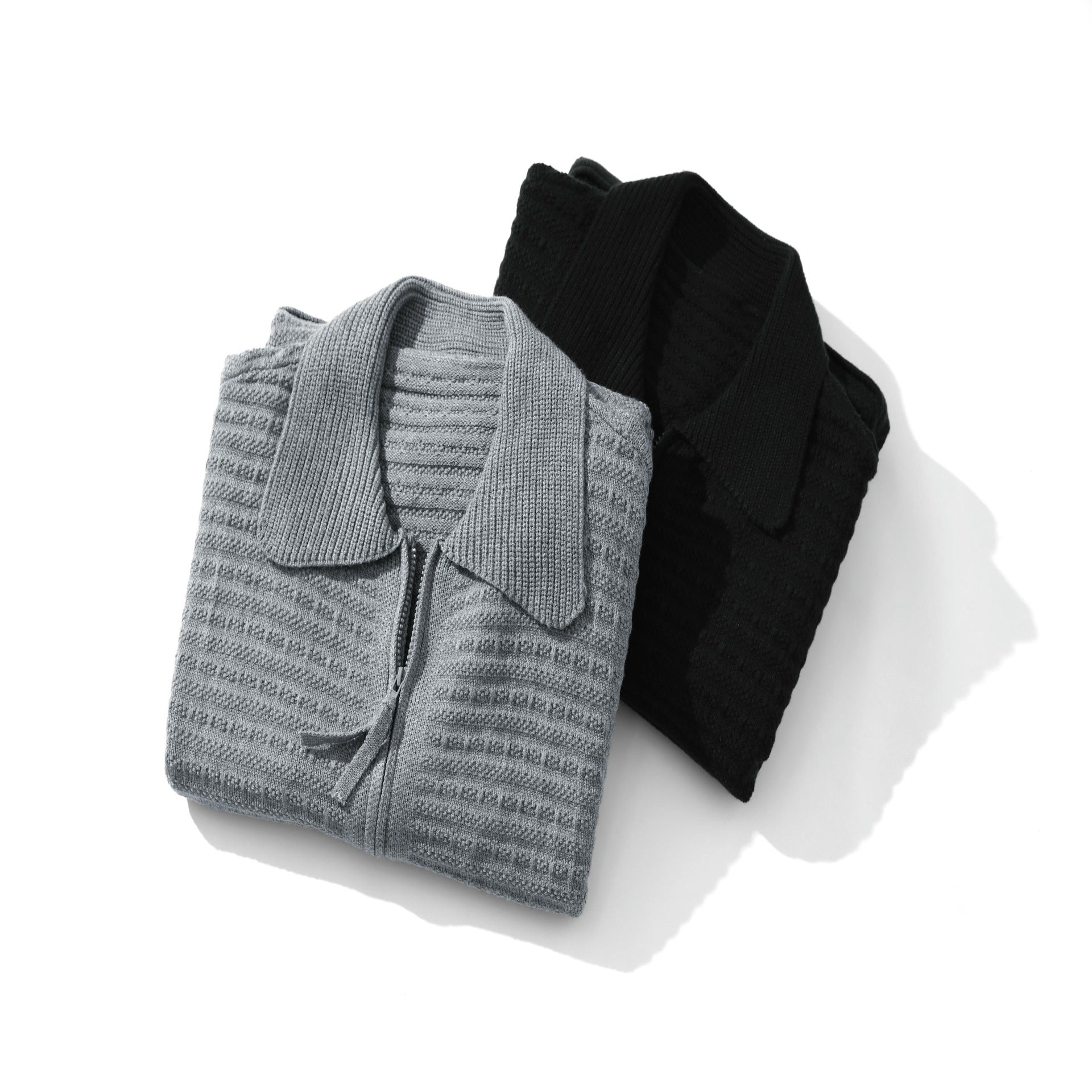 Unisex Structured Zip Knit Cardigan with Large Lapel Collar Chichicherry
