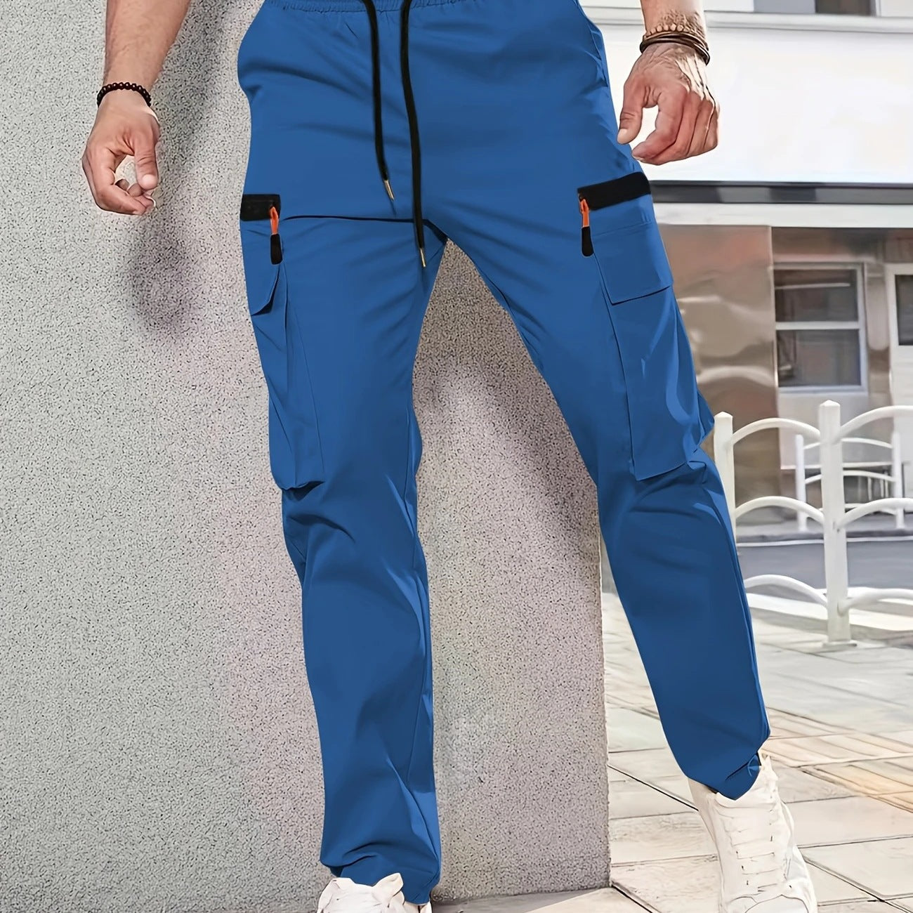 Men's Tapered Cargo Jogging Pants with Elastic Waistband, Drawstring & Multi-Pockets Chichicherry
