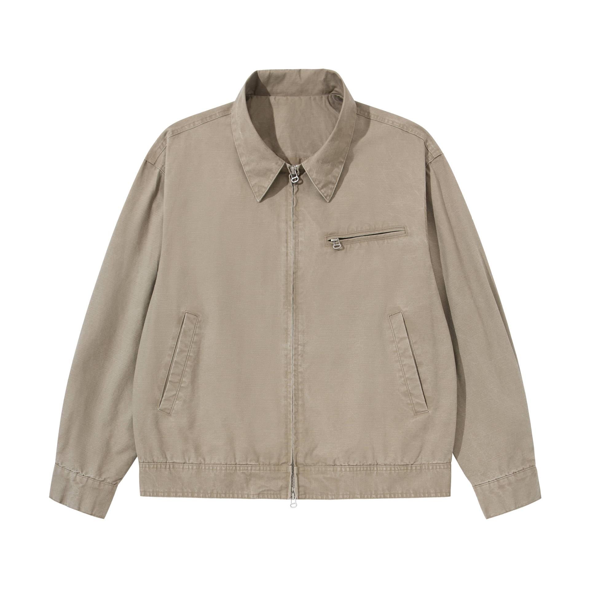 Men's Short Blouson in Vintage-Washed Canvas with Two-Way Zipper Chichicherry