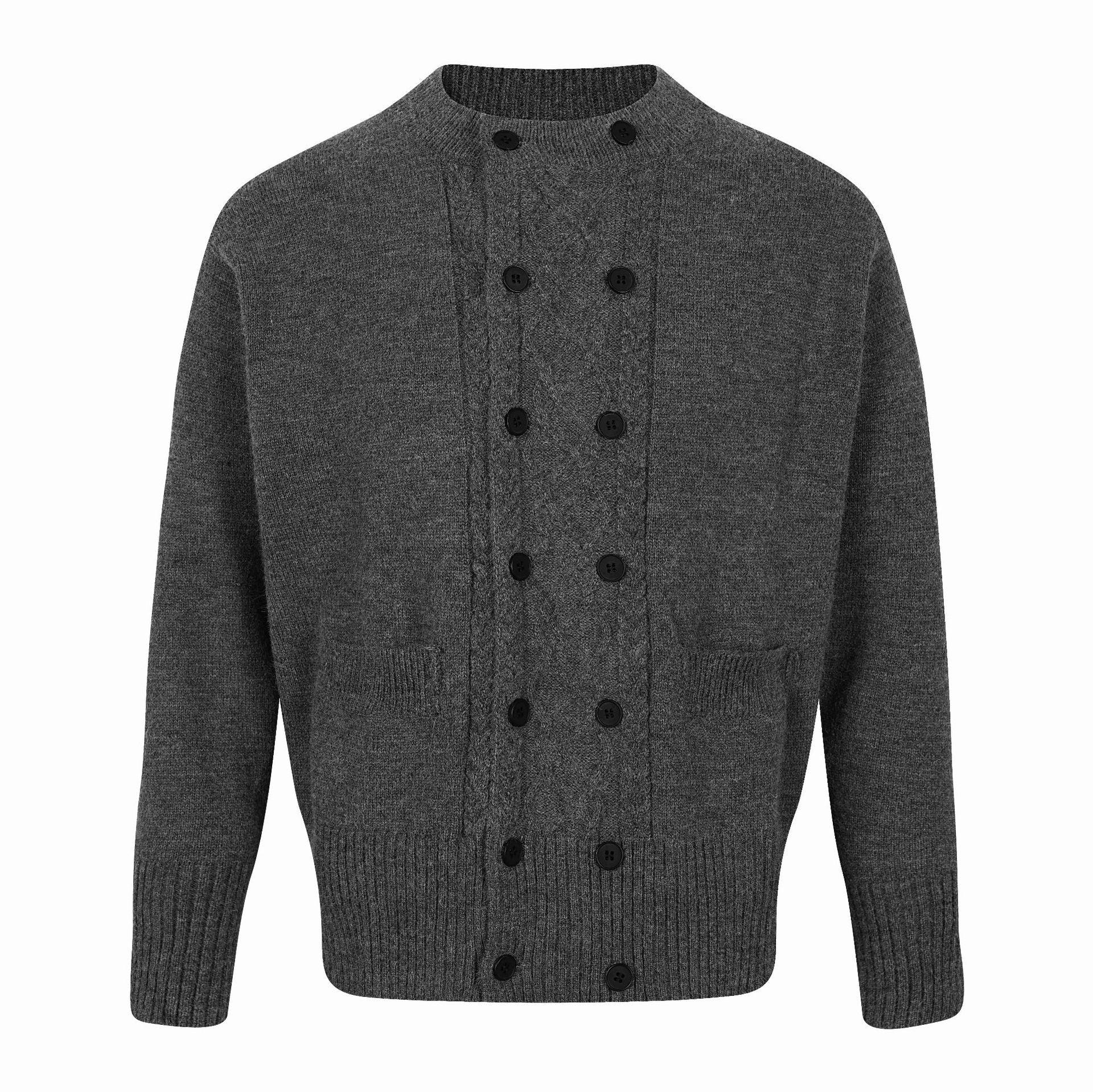 Men's double-breasted knitted cardigan with cable pattern and stand-up collar Chichicherry