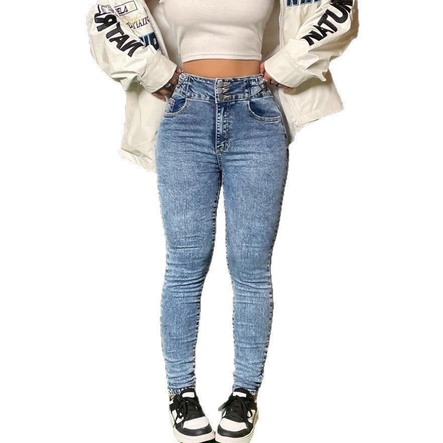 Women High-Cut Sculpting Jeans in a Slim Fit with Elastic Shaping Waistband Chichicherry