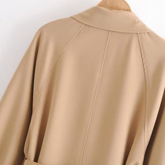 Women's Double-breasted Trench Coat with Waist Belt and Shoulder Yoke Chichicherry