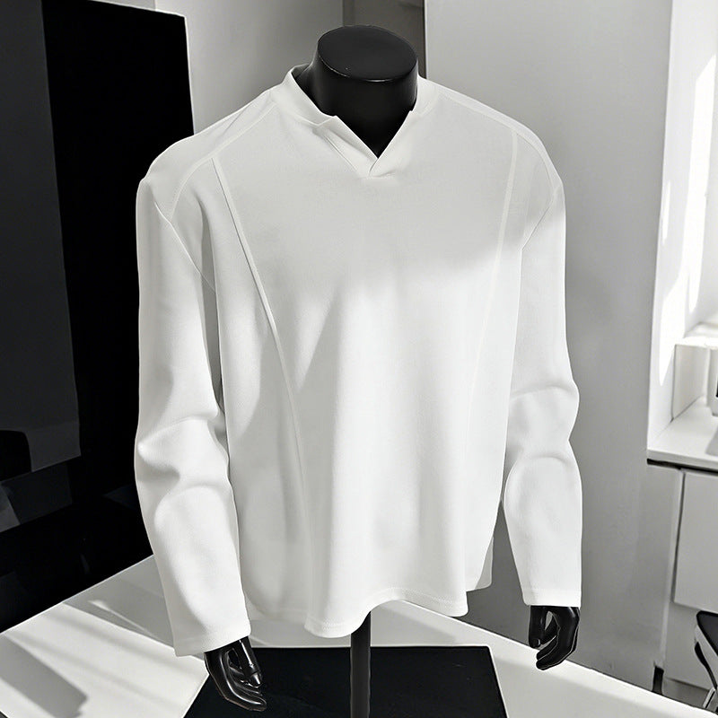 Men's Oversize Long Sleeve Shirt with V Notch Collar, minimalist cut and soft cotton blend Chichicherry