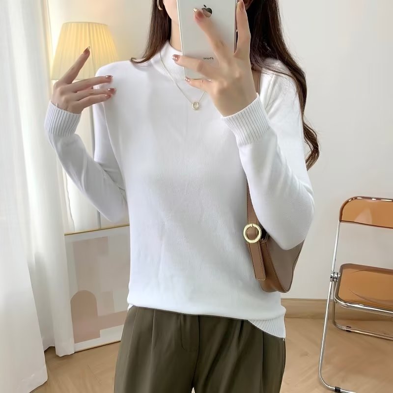 Damen Feiner Langarm-Feinstrickpullover mit schmalem Stehkragen und gerippten Bündchen Chichicherry