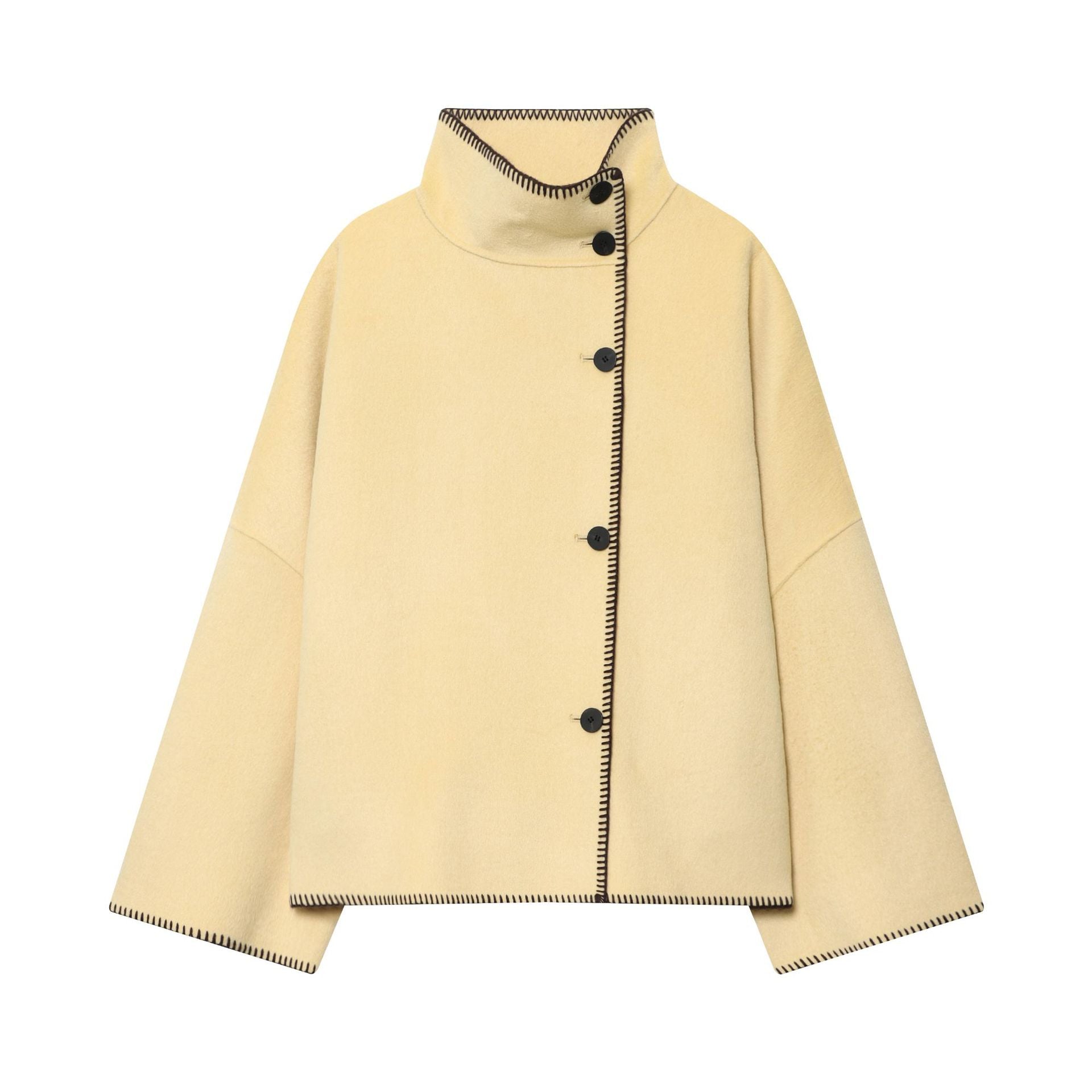 Women's cape coat with stand-up collar, asymmetric button placket and decorative seam Chichicherry