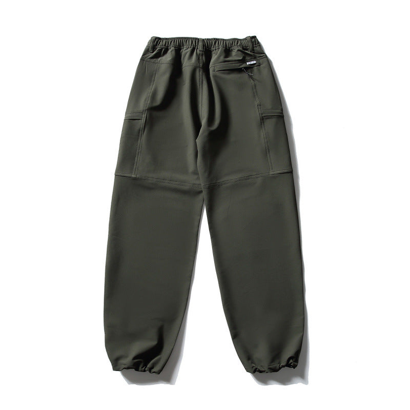 Men's Technical Cargo Casual Pants with Elastic Waistband, Knee Panels, and Zipper Pockets Chichicherry