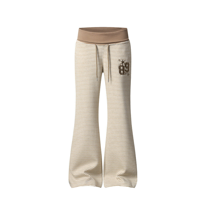 Ladies Wide Flared Lounge Pants with High Comfort Waistband, Drawstring and Fine Stripe Structure Chichicherry