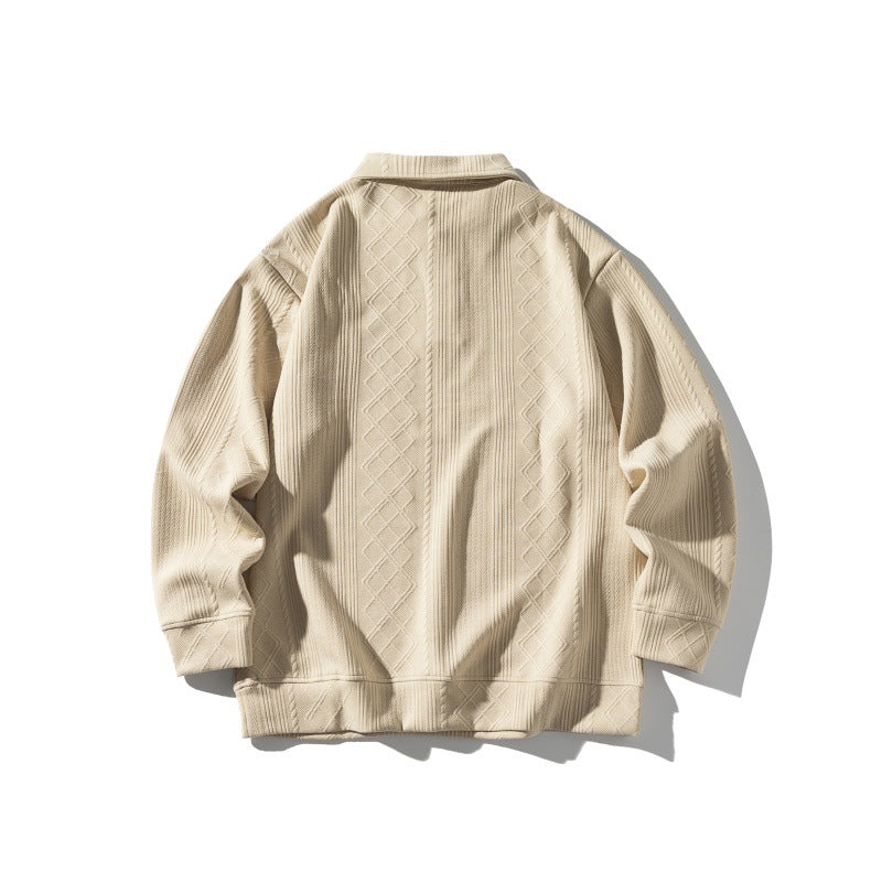 Unisex Structured Polo Shirt - Oversized Knit Sweater with Cable and Diamond Knit Chichicherry