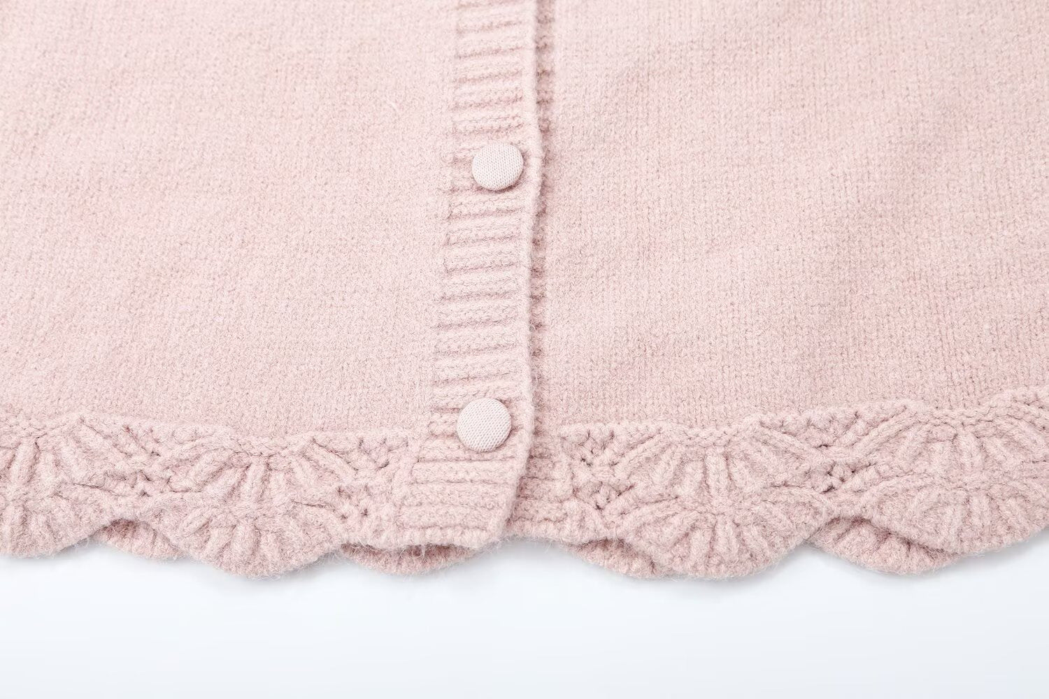 Women's fine knit cardigan with hood, button placket and crocheted trim Chichicherry