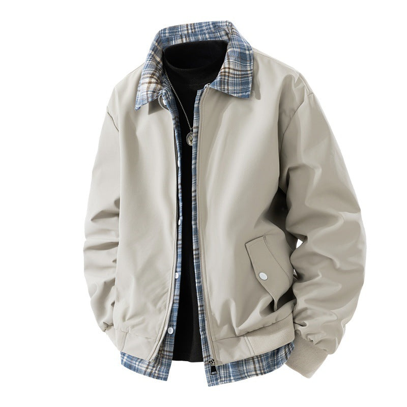 Men's casual two-layer short jacket in a layered look with plaid lining Chichicherry