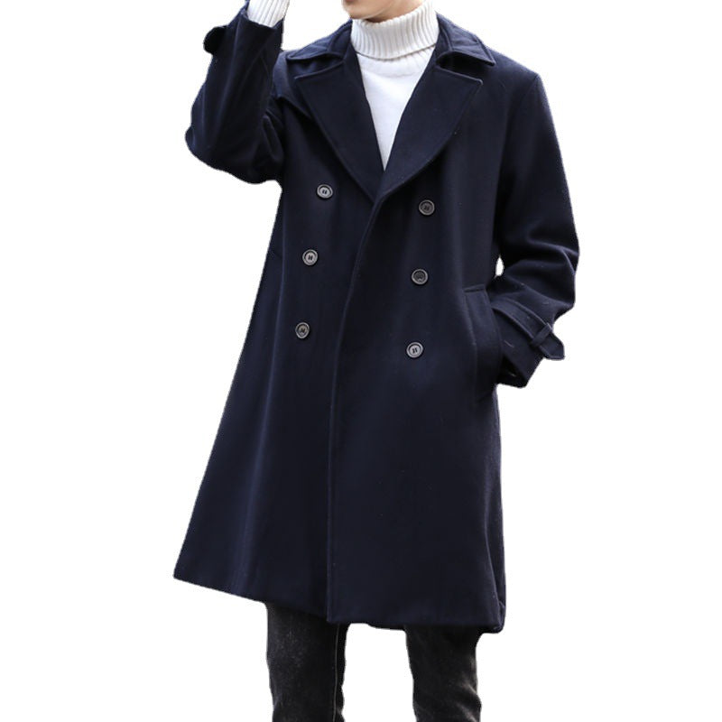 Men's Double-Breasted Wool Coat with Waist Belt and Classic Lapel Chichicherry