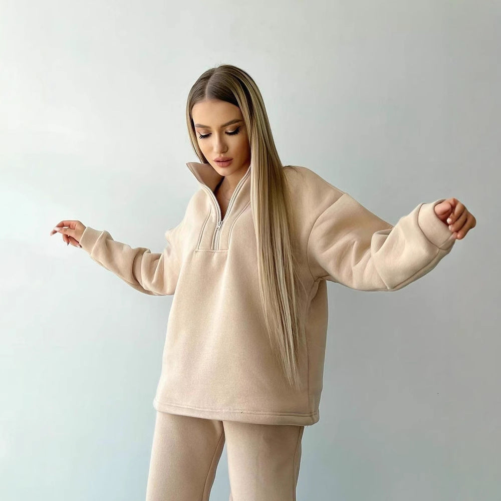 Damen Cropped-Sweatshirt-Set mit hohem Kragen und High-Waist-Jogginghose Chichicherry