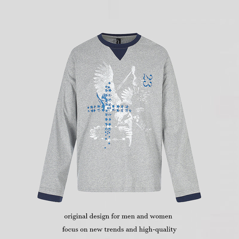 Men's cotton long-sleeve shirt sweatshirt with eagle print and contrast cuffs Chichicherry